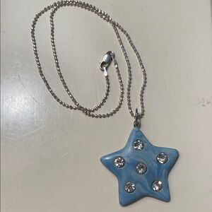 Lucite Star Pendant Necklace with Rhinestones on Sterling silver chain